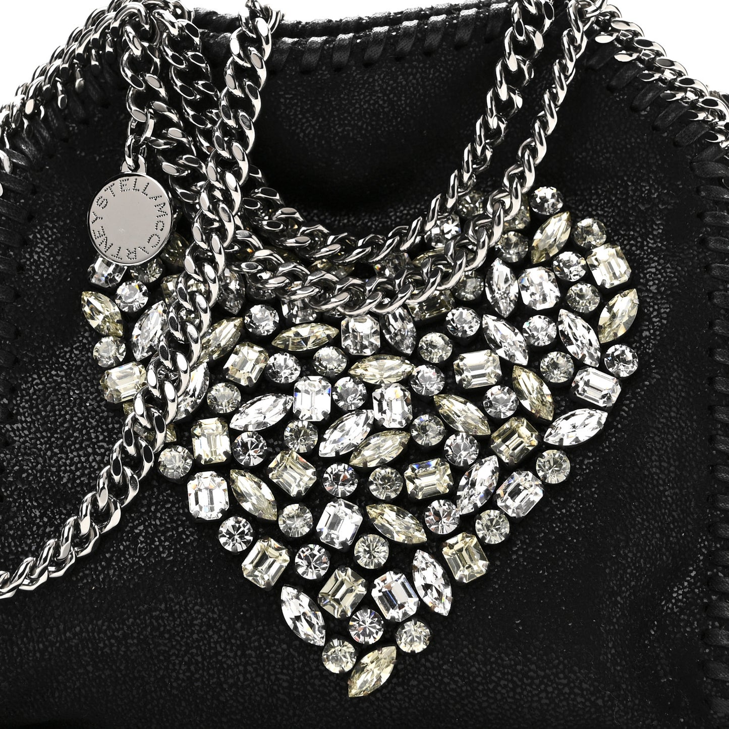 Shaggy Deer Crystal Stones Heart Tiny Falabella Tote Black