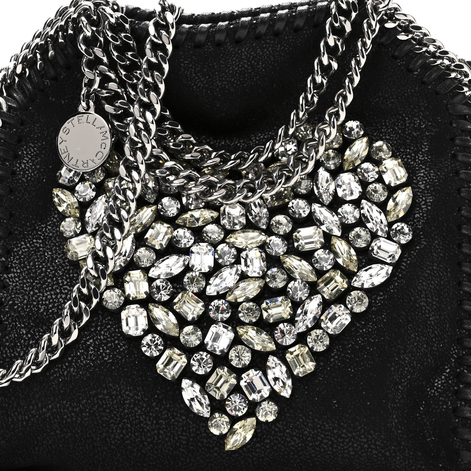 Stella McCartney Shaggy Deer Crystal Stones Heart Tiny Falabella Tote Black 7 of 9