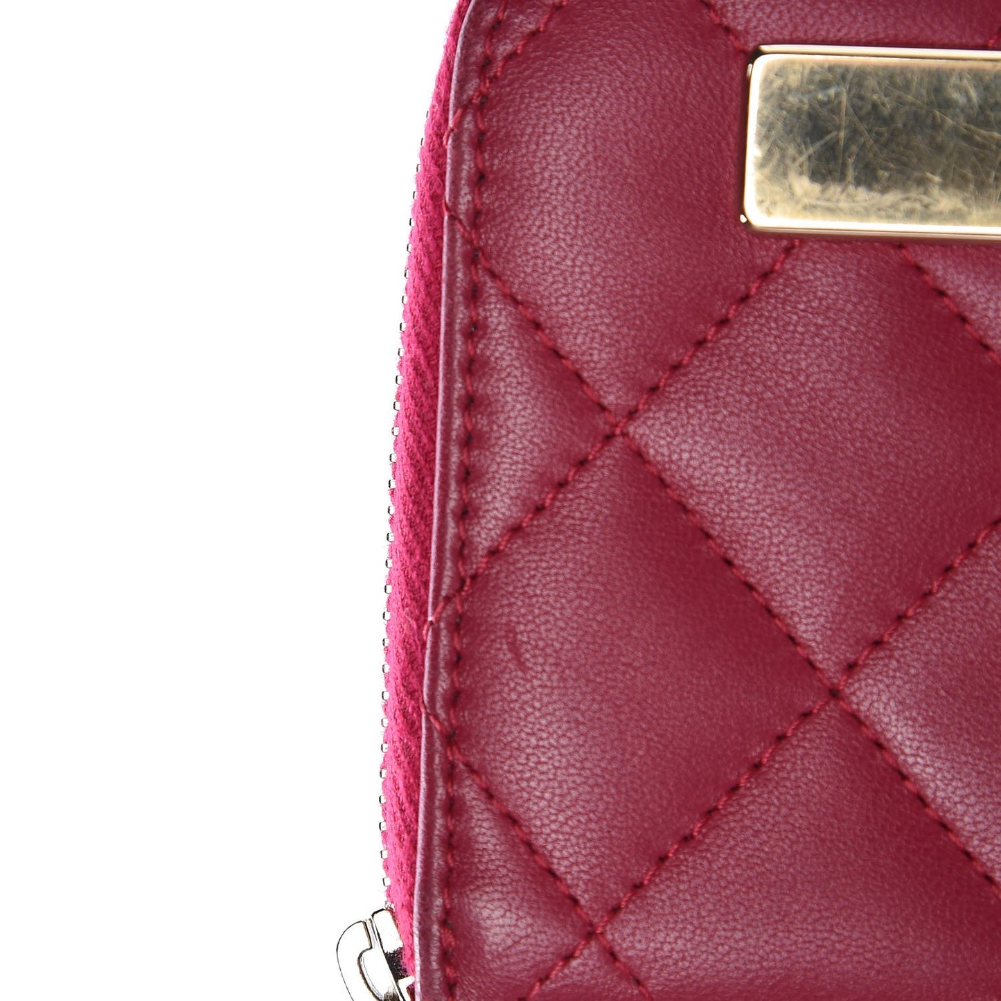 Lambskin Quilted Small Trendy CC Zip Around Wallet Dark Pink