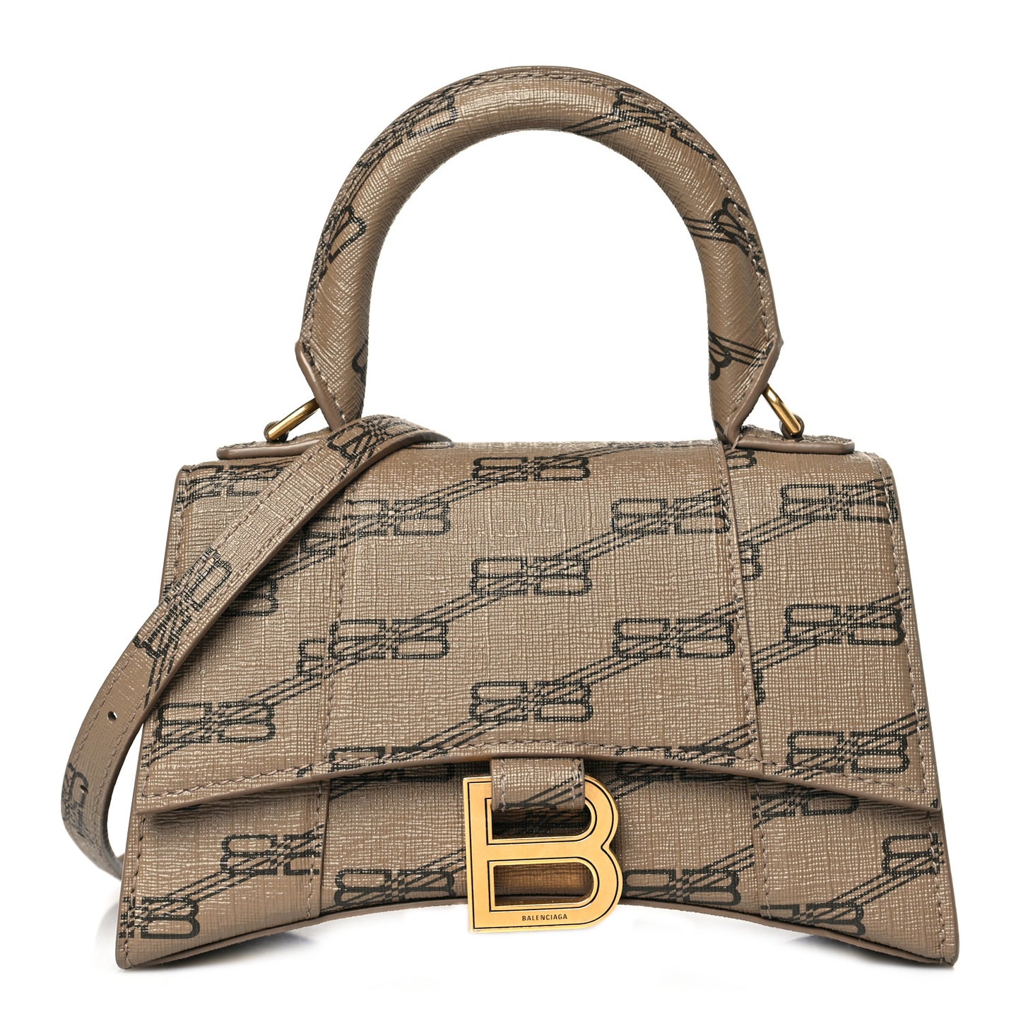 Coated Canvas BB Monogram Hourglass Top Handle Bag XS Beige Brown