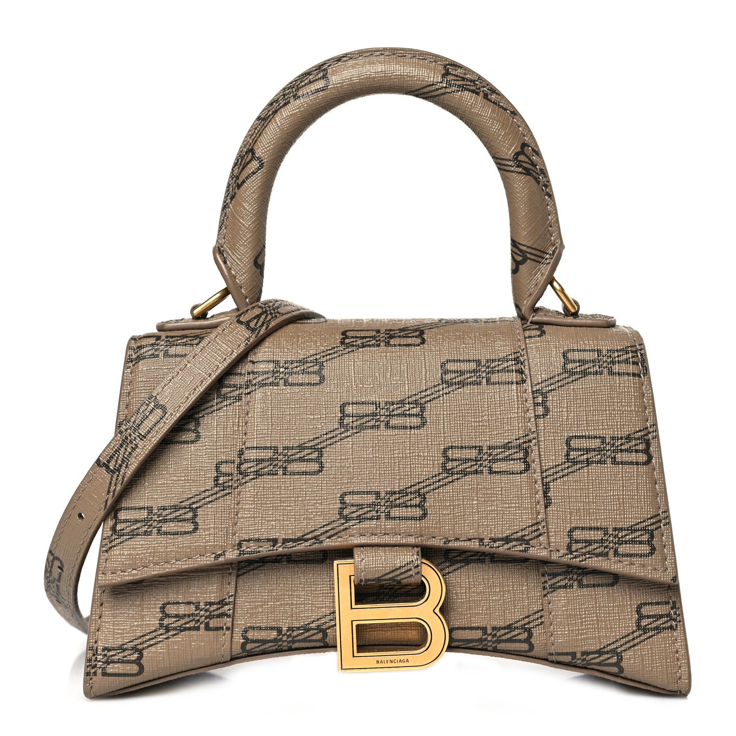 Balenciaga Coated Canvas BB Monogram Hourglass Top Handle Bag XS Beige Brown 1 of 8