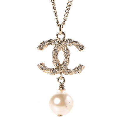 Chanel Pearl Crystal Twisted CC Drop Necklace Gold 4 of 5