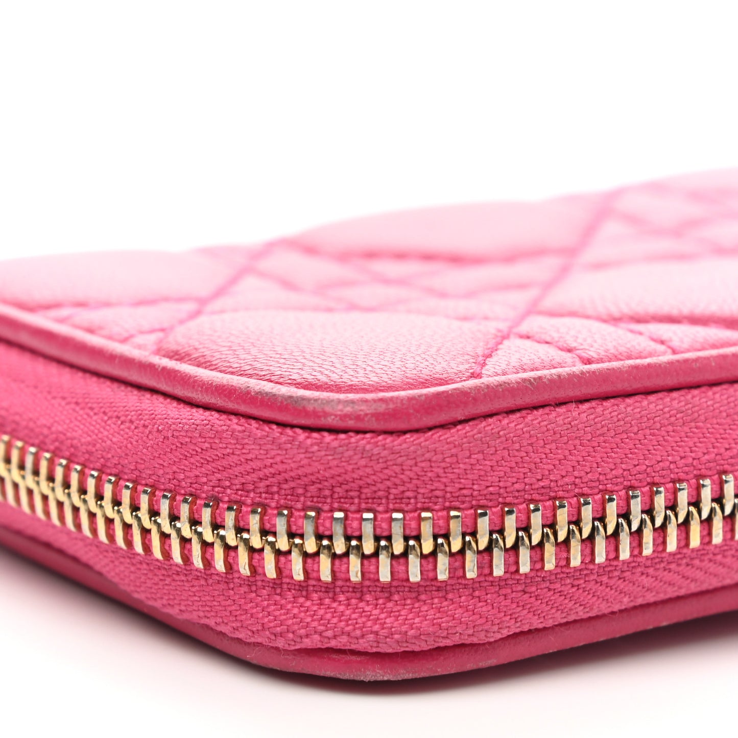 Lambskin Cannage Mini Lady Dior Zip Portemonnaie Fuchsia