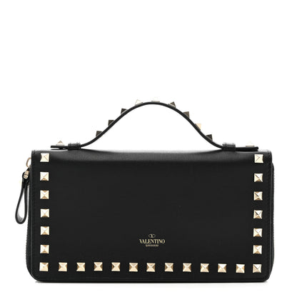 Valentino Garavani VALENTINO GARAVANI Vitello Rockstud Top Handle Travel Wallet Black 1 of 7