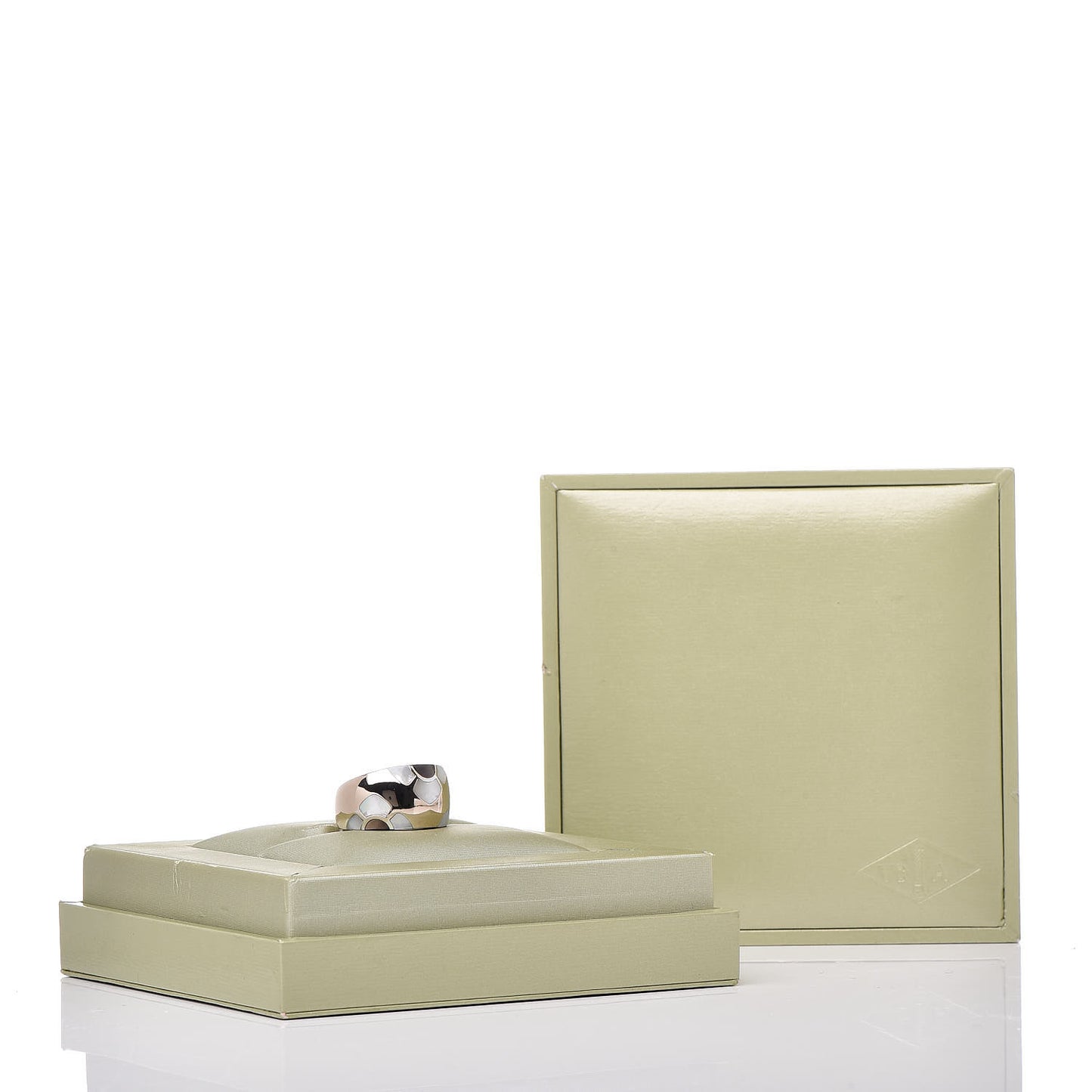 18K White Gold Mother of Pearl Marqueterie Ring 53 6.25