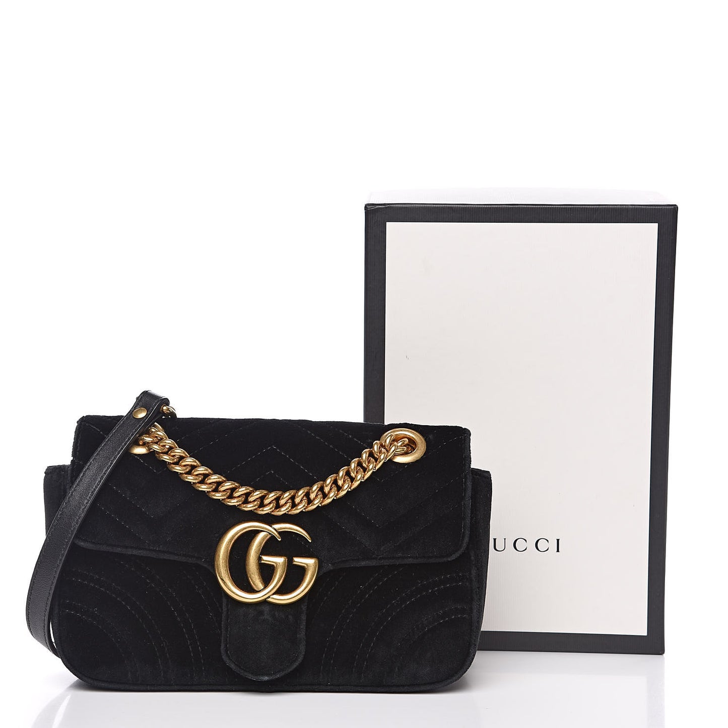 Velvet Matelasse Mini GG Marmont Shoulder Bag Black
