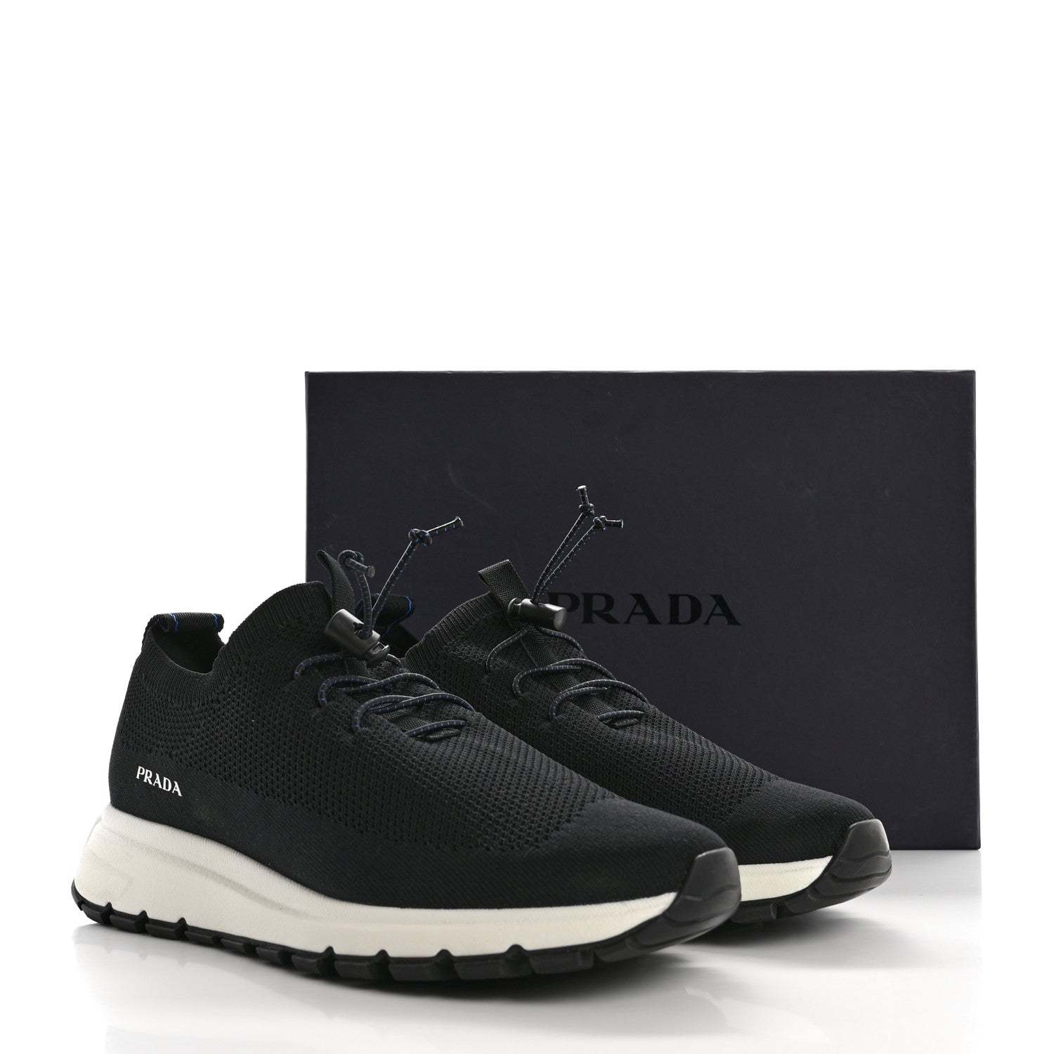 Prada Rubber Knit Fabric Mens Calzature Uomo Sneakers 8 Black Bluette 10 of 10