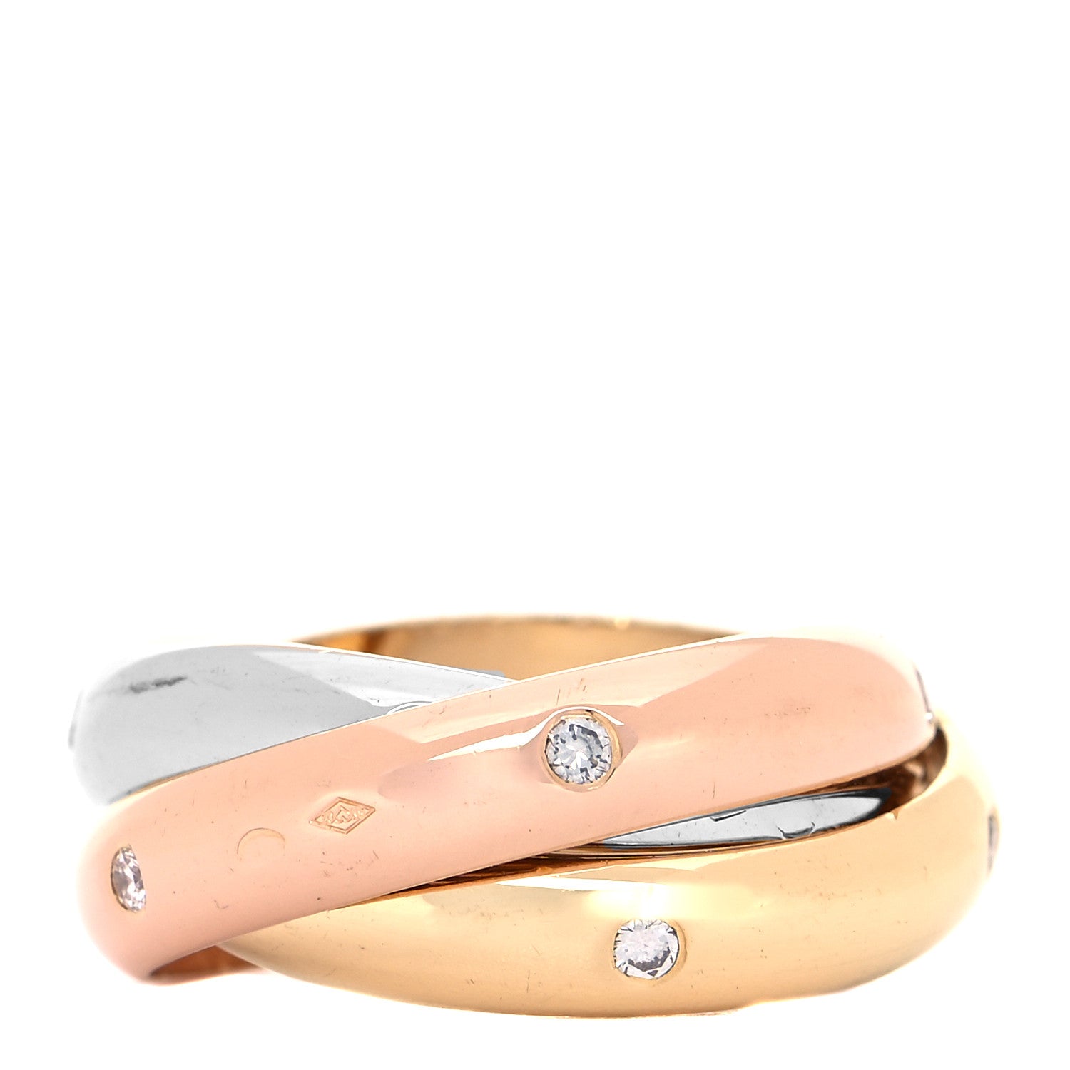 Cartier 18K Pink Yellow White Gold Diamond Trinity Ring 49 4.75 3 of 6