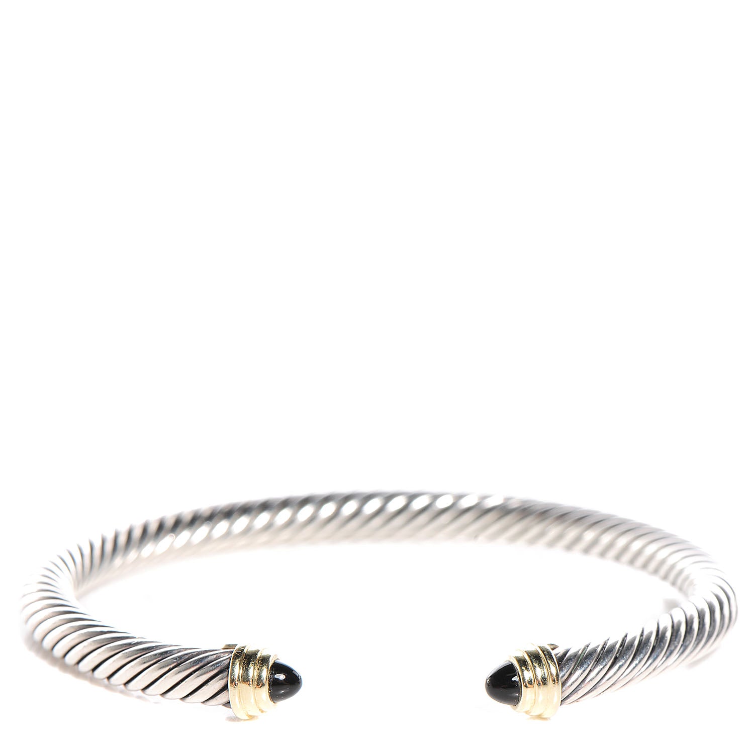 David Yurman Sterling Silver 14K Yellow Gold Black Onyx 5mm Cable Classics Bracelet 1 of 6