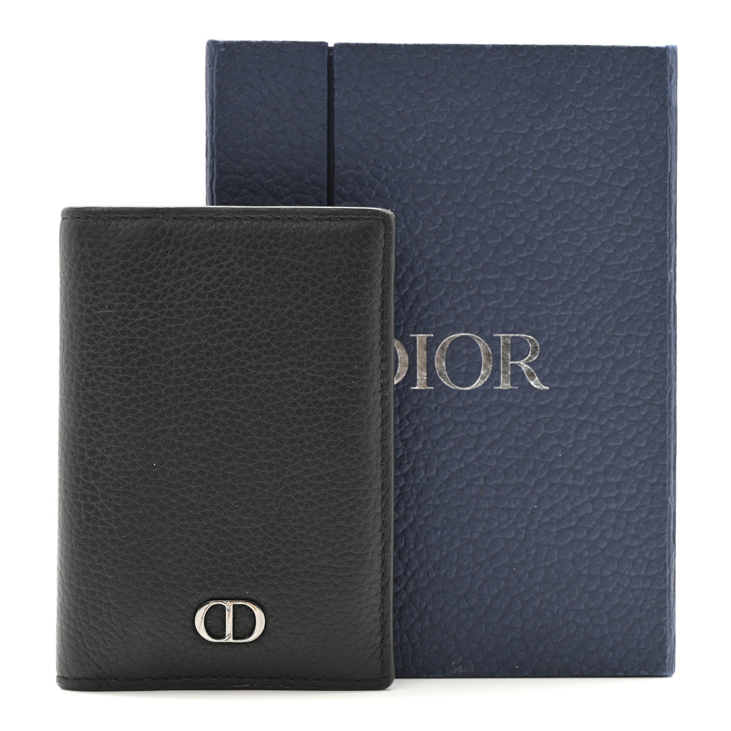 Grained Calfskin Icon Vertical Bifold Card Holder Black