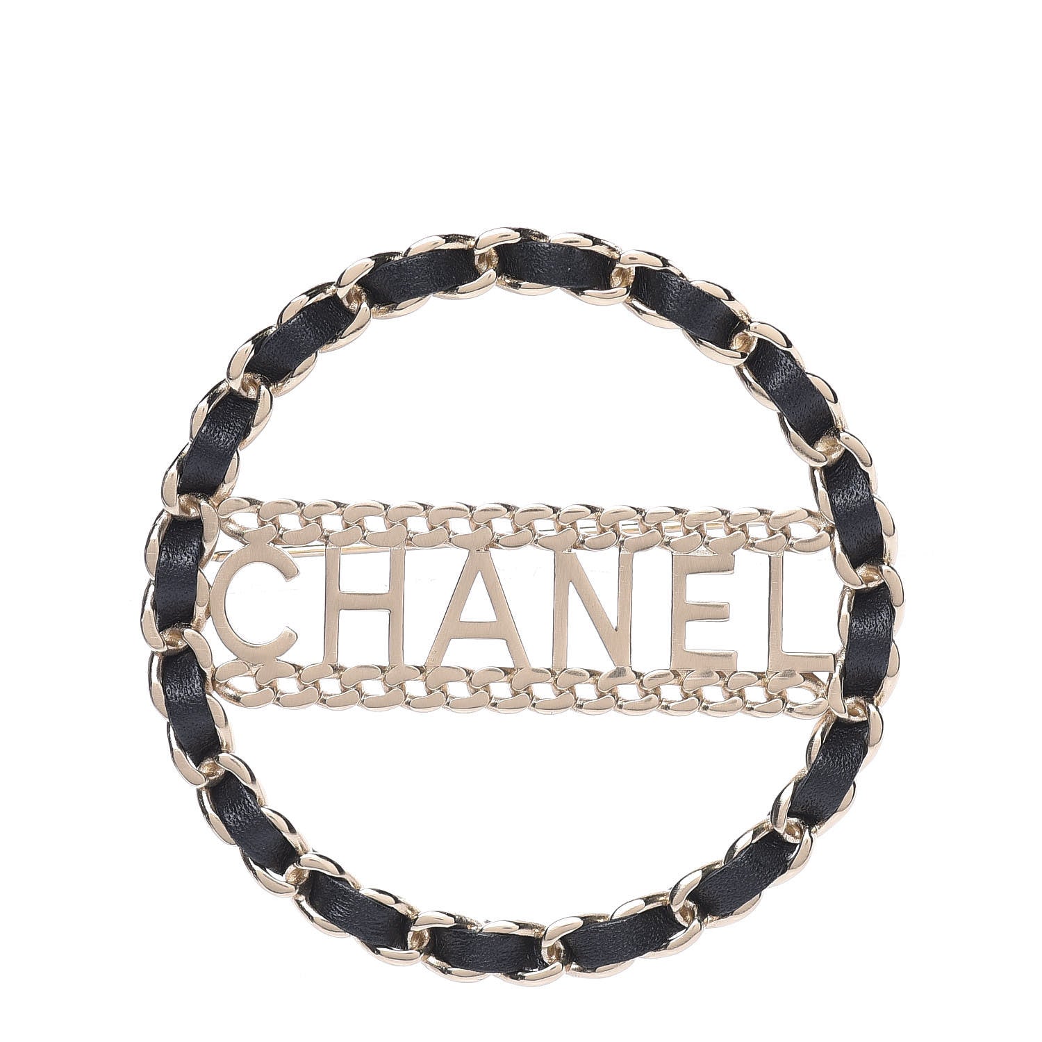 Chanel Lambskin Chain Logo Brooch Black Gold 1 of 4