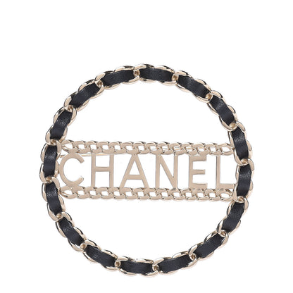 Chanel Lambskin Chain Logo Brooch Black Gold 1 of 4