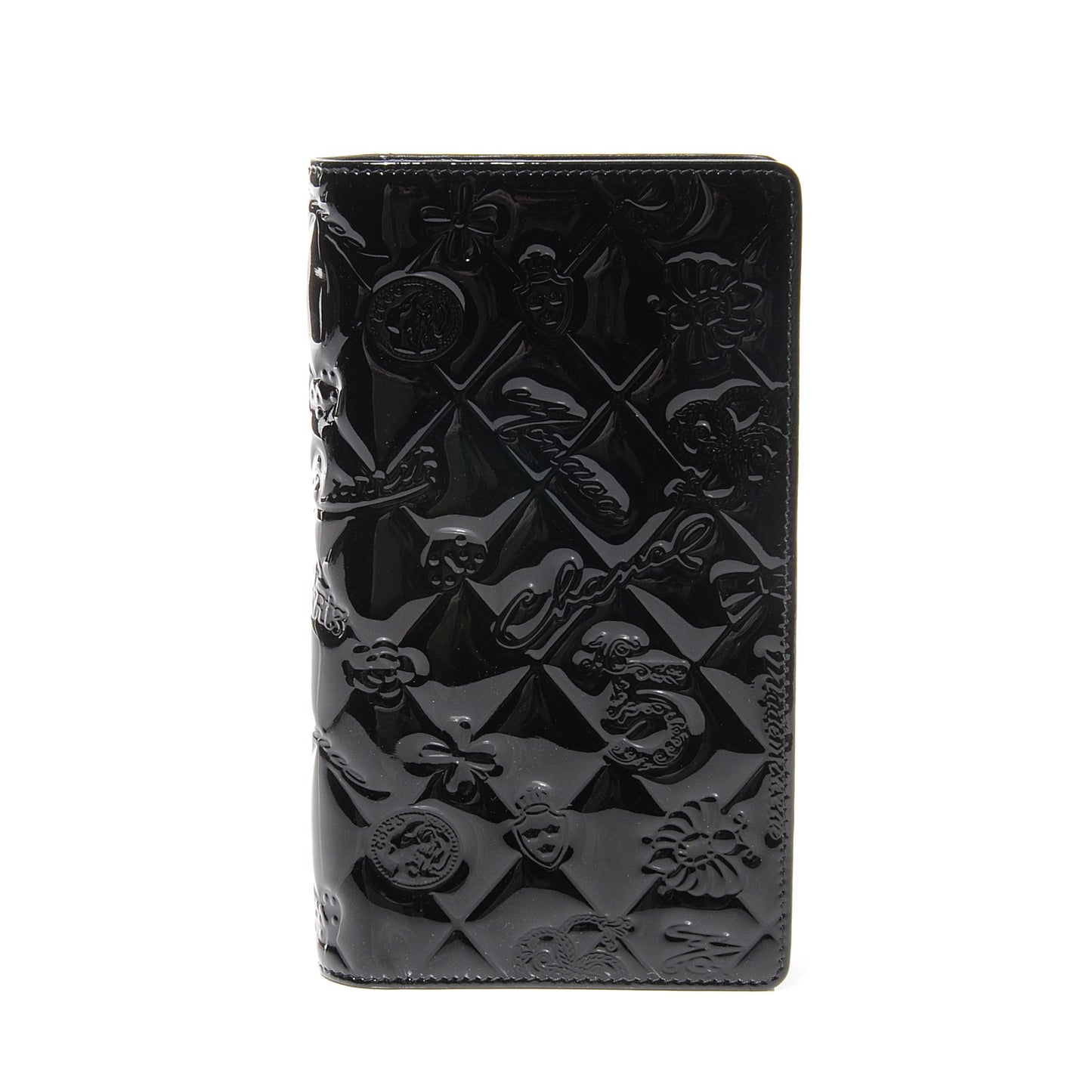 Patent Calfskin Lucky Symbols Yen Wallet Black