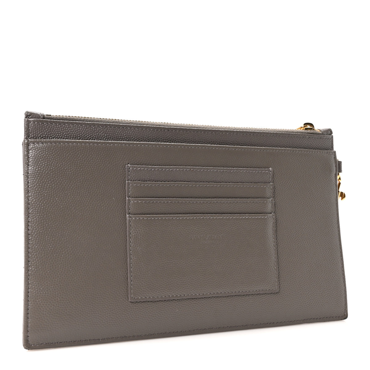 Saint Laurent Grain De Poudre Chevron Monogram Large Bill Pouch Fog 3 of 10