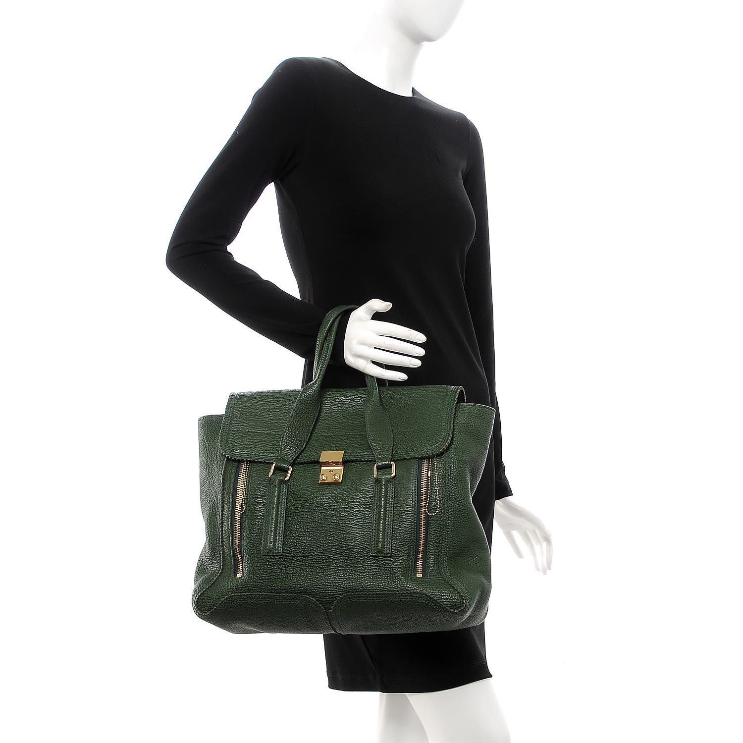 3.1 Phillip Lim 3.1 Textured Calfskin Large Pashli Satchel Jade 2 of 16
