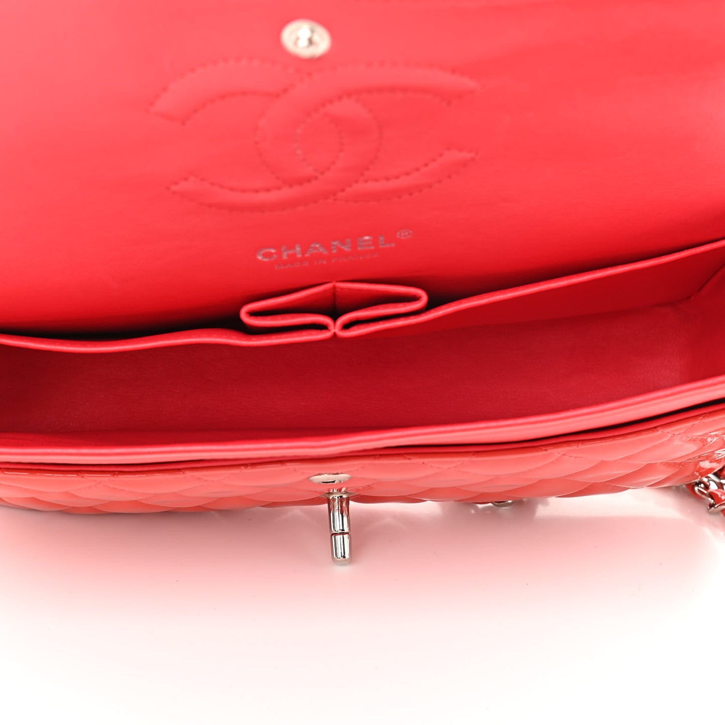 Patent Calfskin Quilted Medium Double Flap Red