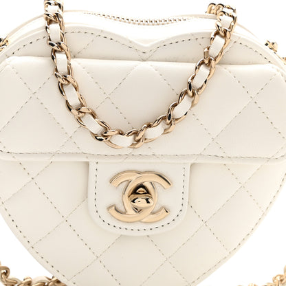 Chanel Lambskin Quilted CC In Love Heart Clutch With Chain White 9 of 10