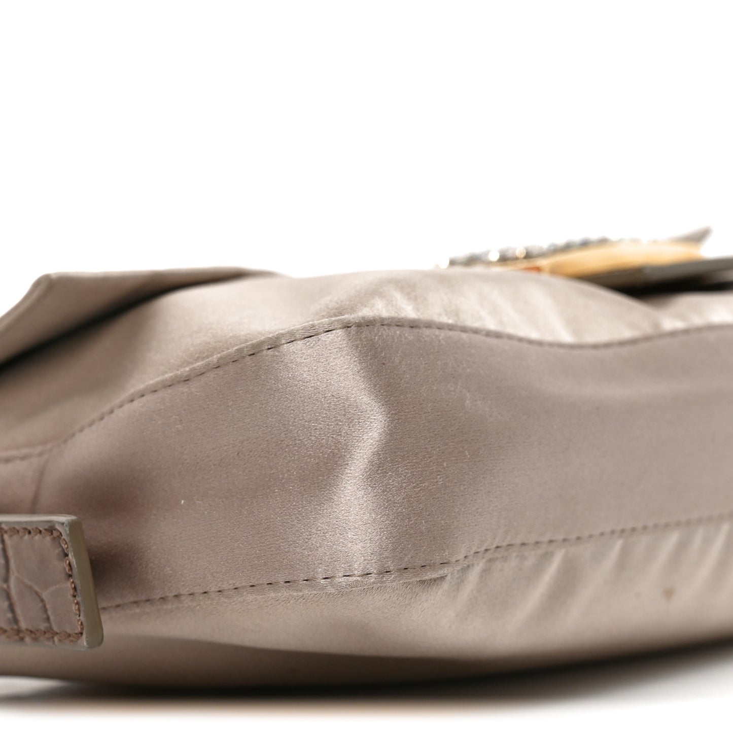 Satin Calfskin Crystal Crocodile Embossed Baguette Grey