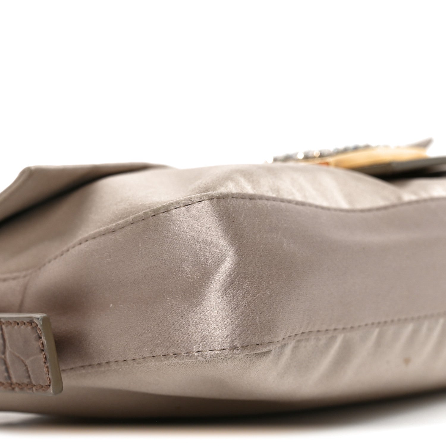 Fendi Satin Calfskin Crystal Crocodile Embossed Baguette Grey 9 of 10