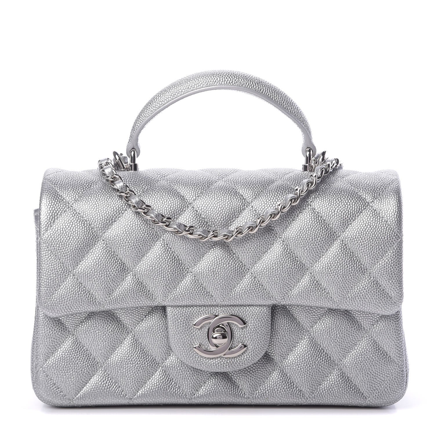 Chanel Metallic Caviar Quilted Mini Top Handle Rectangular Flap Silver 1 of 11