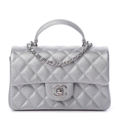 Chanel Metallic Caviar Quilted Mini Top Handle Rectangular Flap Silver 1 of 11