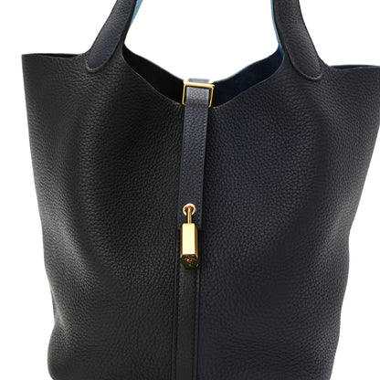 Hermes Taurillon Clemence Casaque Picotin Lock 22 MM Bleu Nuit Black Blue Frida 8 of 9