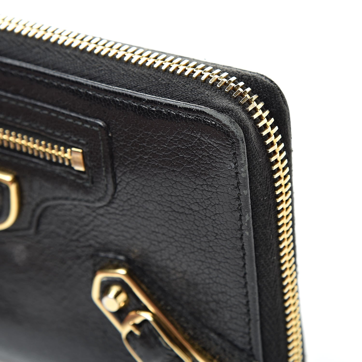 Balenciaga Chevre Gold Metallic Edge Hardware Zip Around Wallet Black 13 of 18