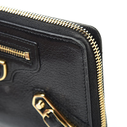 Balenciaga Chevre Gold Metallic Edge Hardware Zip Around Wallet Black 13 of 18