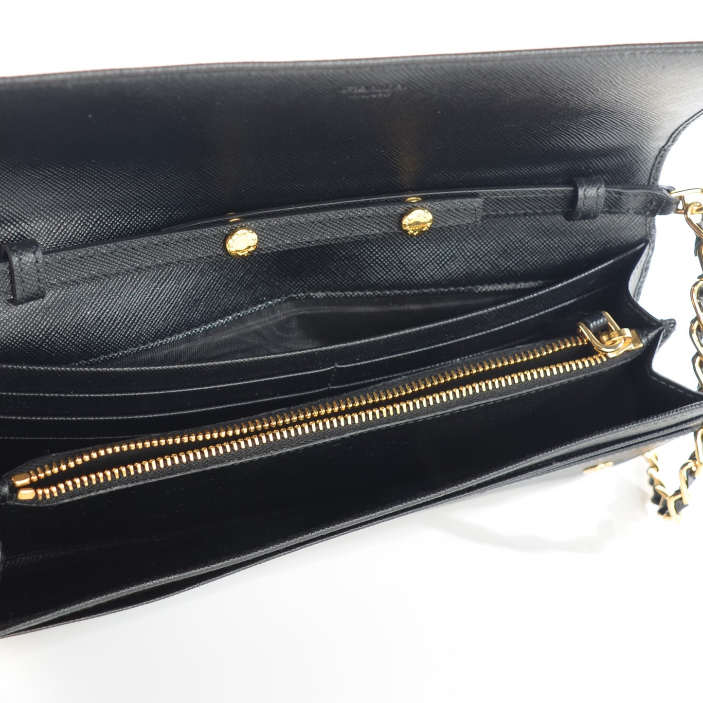 Saffiano Metal Oro Chain Wallet Nero Black