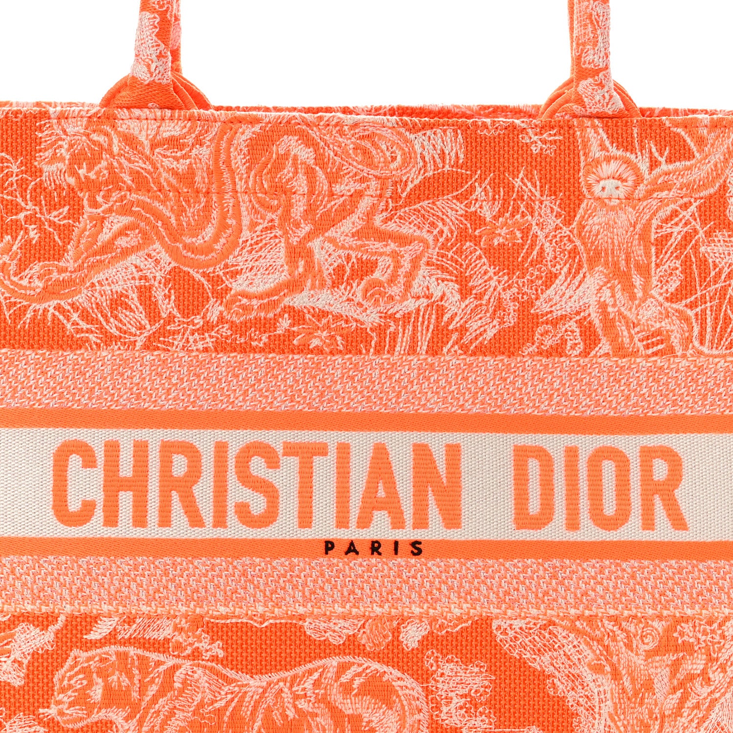Christian Dior Canvas Embroidered Medium Dioriviera Toile De Jouy Book Tote Orange 8 of 10