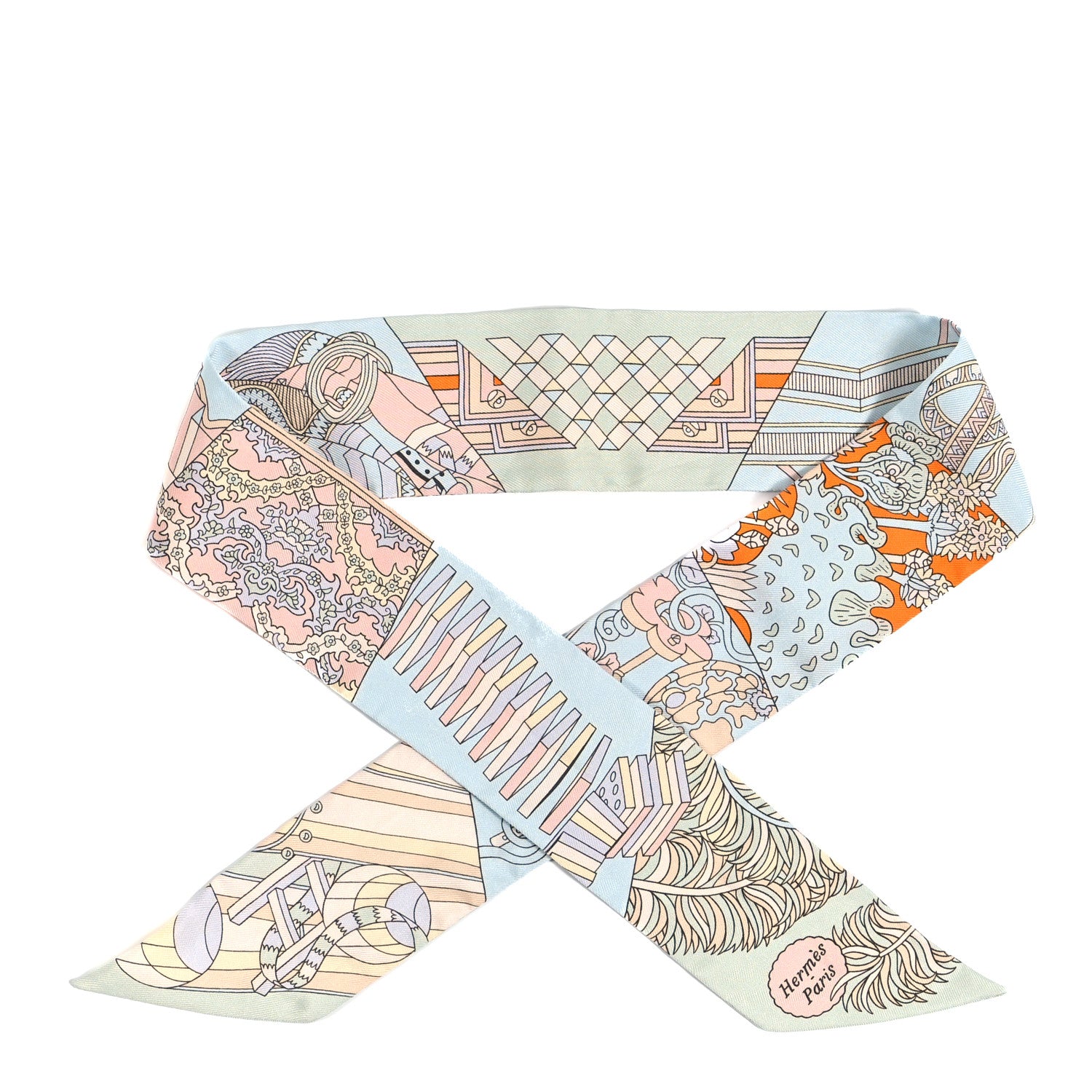 Hermes Silk De l'Ombrelle Aux Duels Twilly Ciel Rose Pale Orange 1 of 3