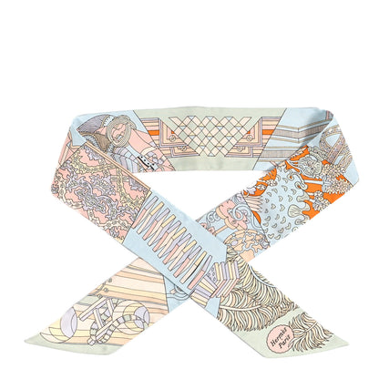 Hermes Silk De l'Ombrelle Aux Duels Twilly Ciel Rose Pale Orange 1 of 3