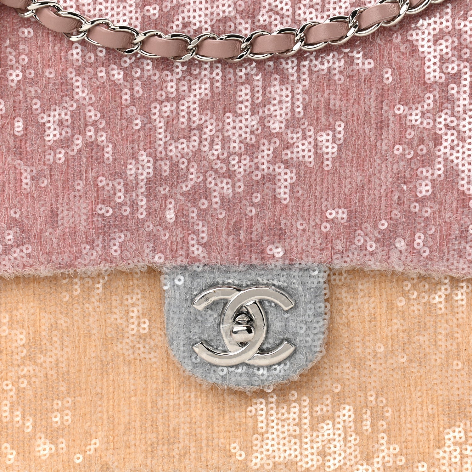 Chanel Sequin Large Waterfall Flap Light Pink Blue Yellow 8 of 10