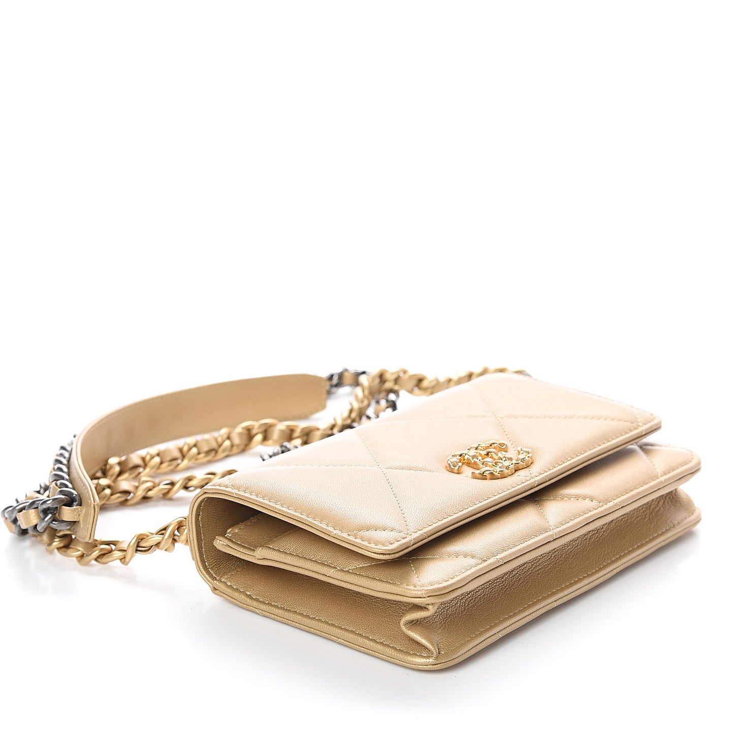 Metallic Goatskin Quilted 19 Wallet On Chain WOC Gold