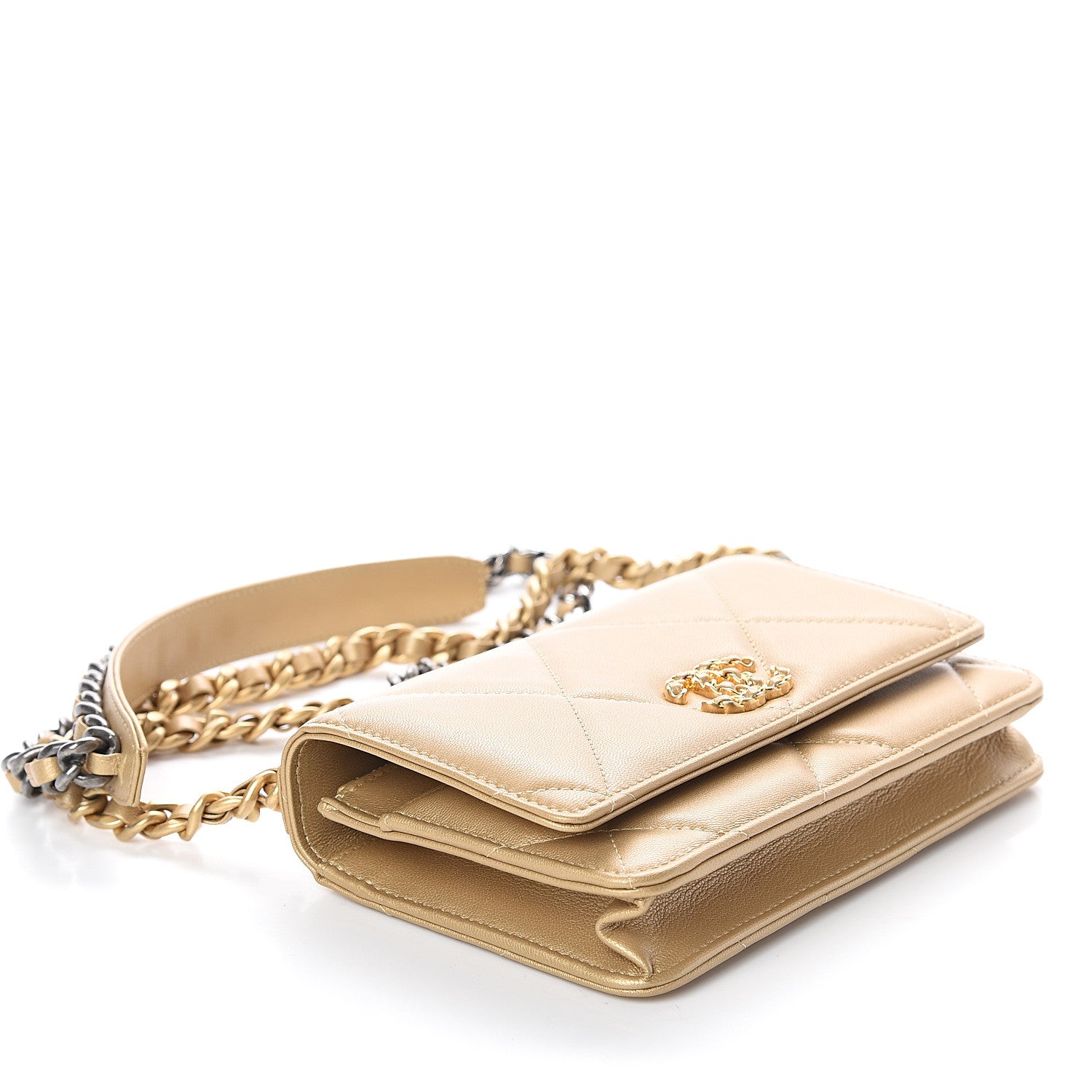 Chanel Metallic Goatskin Quilted 19 Wallet On Chain WOC Gold 3 of 10