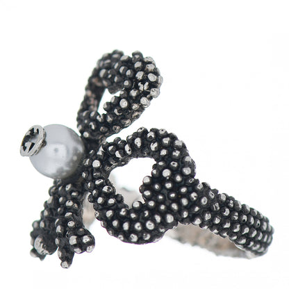 Gucci Sterling Silver Glass Pearl Heart Ribbon Ring 50 5.5 3 of 5