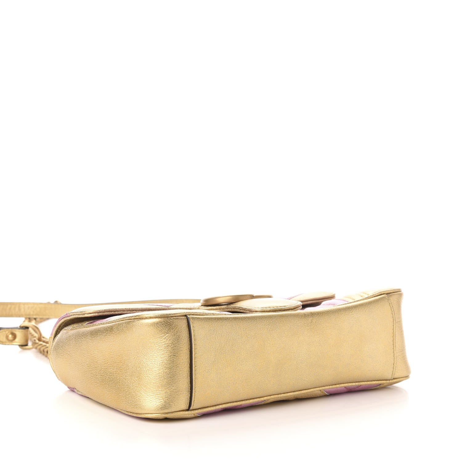 Gucci Metallic Calfskin Matelasse Small GG Marmont Shoulder Bag Gold Pink 4 of 11