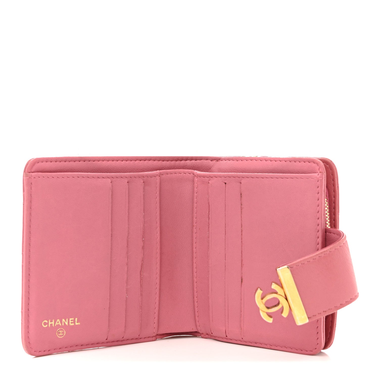 Chanel Calfskin Quilted Zip Around Bifold Wallet Pink 5 of 15