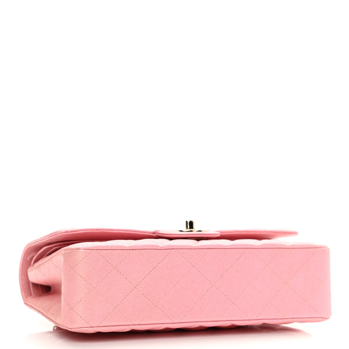 Iridescent Caviar Quilted Medium Double Flap Light Pink