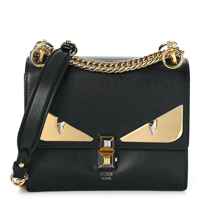 Fendi Vitello Liberty Metal Monster Eyes Small Kan I Shoulder Bag Black Gold 1 of 10