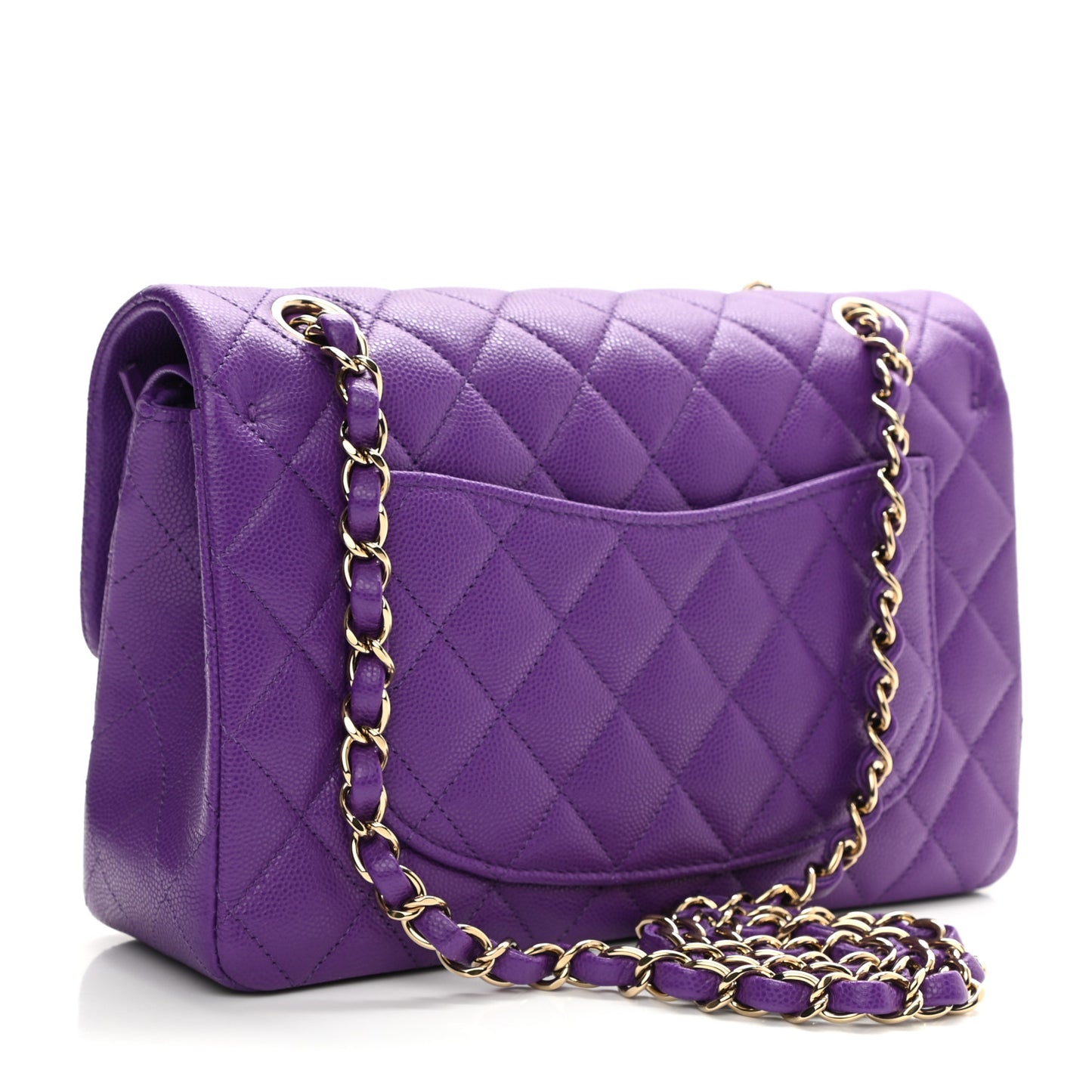 Caviar Quilted Small Double Flap Dark Purple