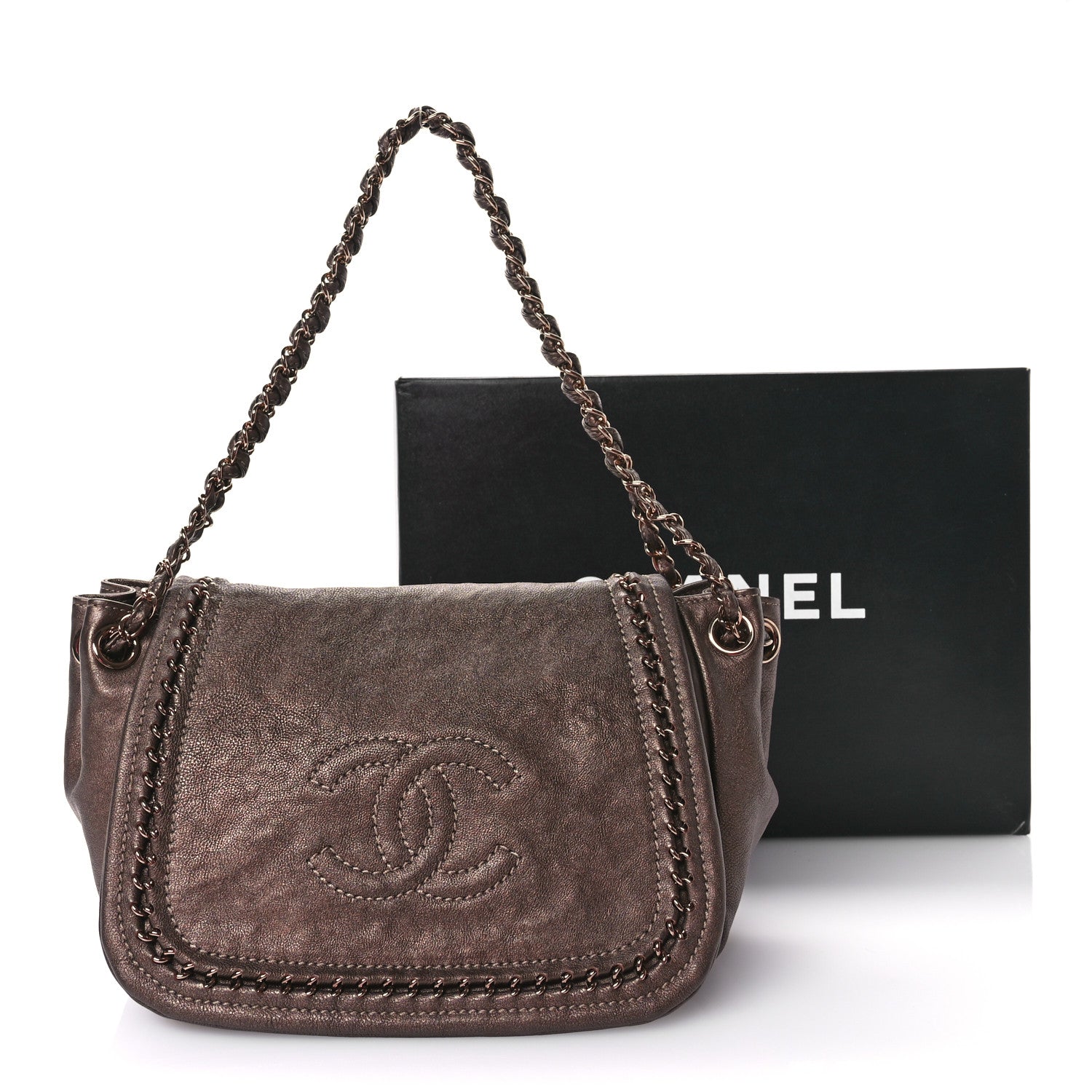 Chanel Metallic Deerskin Small Luxe Ligne Flap Bronze 11 of 11