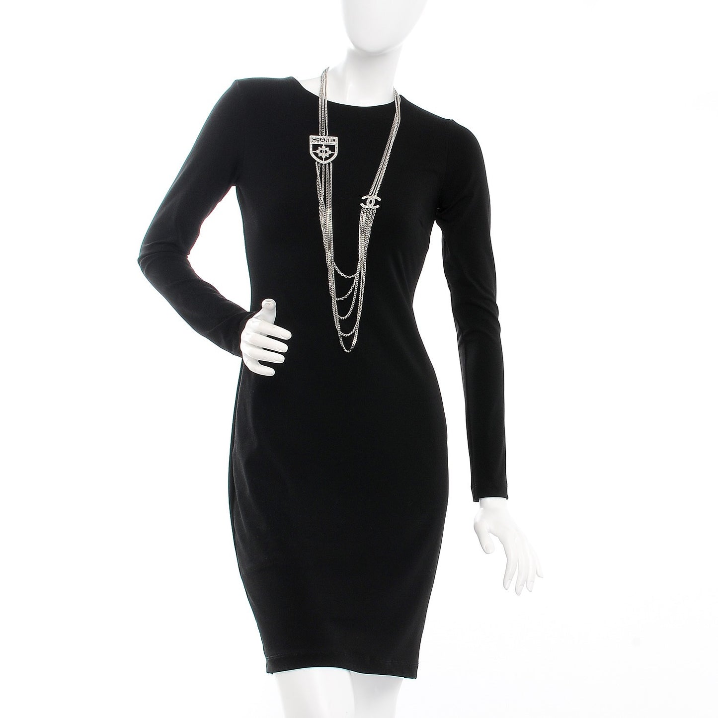 Baguette Crystal CC Shield Multi Strand Long Chain Necklace Silver