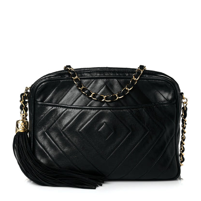 Chanel Lambskin Chevron Quilted Tassel Camera Case Black 1 of 14