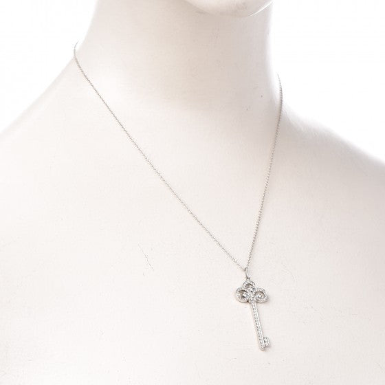 Tiffany Platinum Diamond .41ct Fleur De Lis Key Pendant Necklace 2 of 6