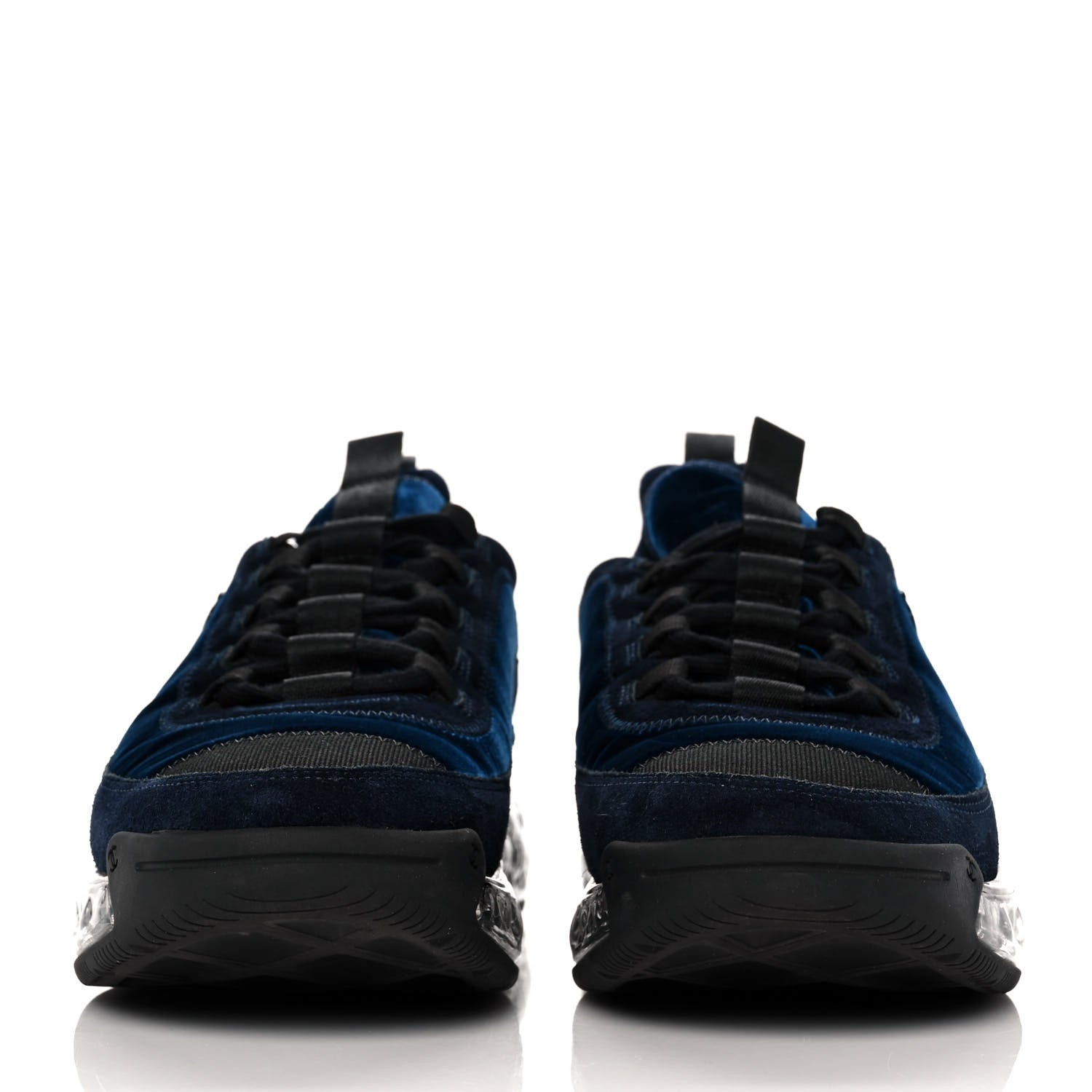 Chanel Suede Calfskin Velvet Grosgrain CC Sneakers 39.5 Navy Blue Black 2 of 10