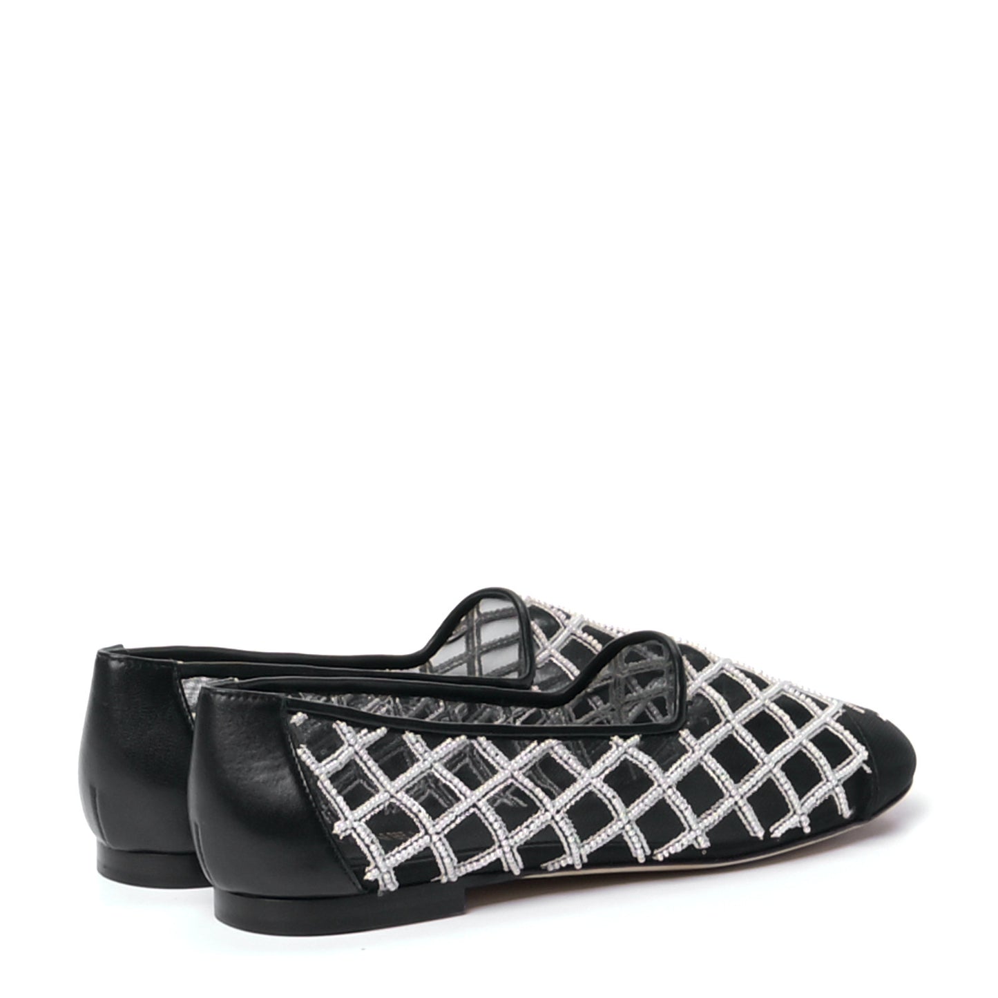 Mesh Pearl Grosgrain Cap Toe CC Loafers 36.5 Black Ivory