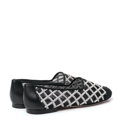 Chanel Mesh Pearl Grosgrain Cap Toe CC Loafers 36.5 Black Ivory 4 of 10