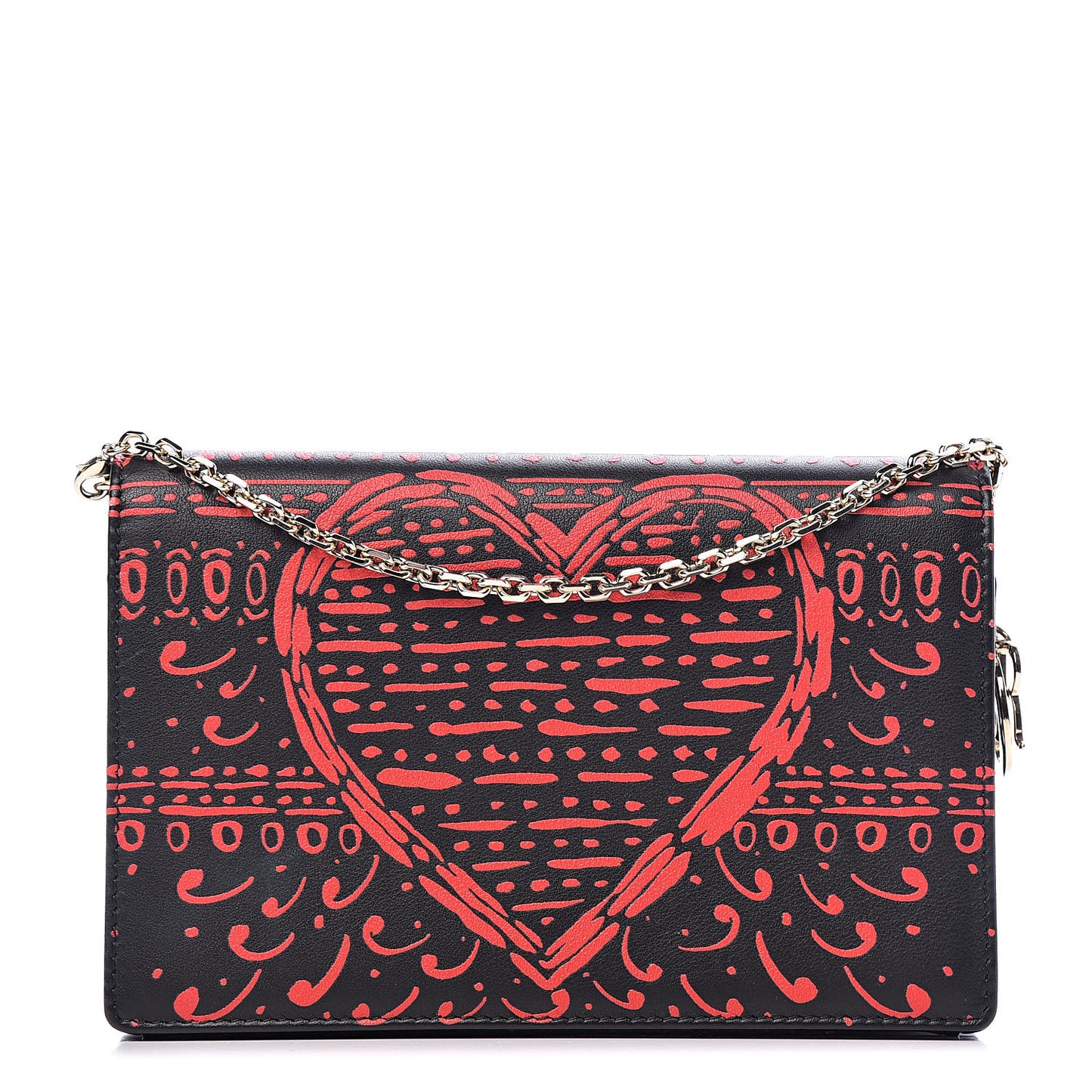 Calfskin Heart Printed Embossed Stars Wallet on Chain Red