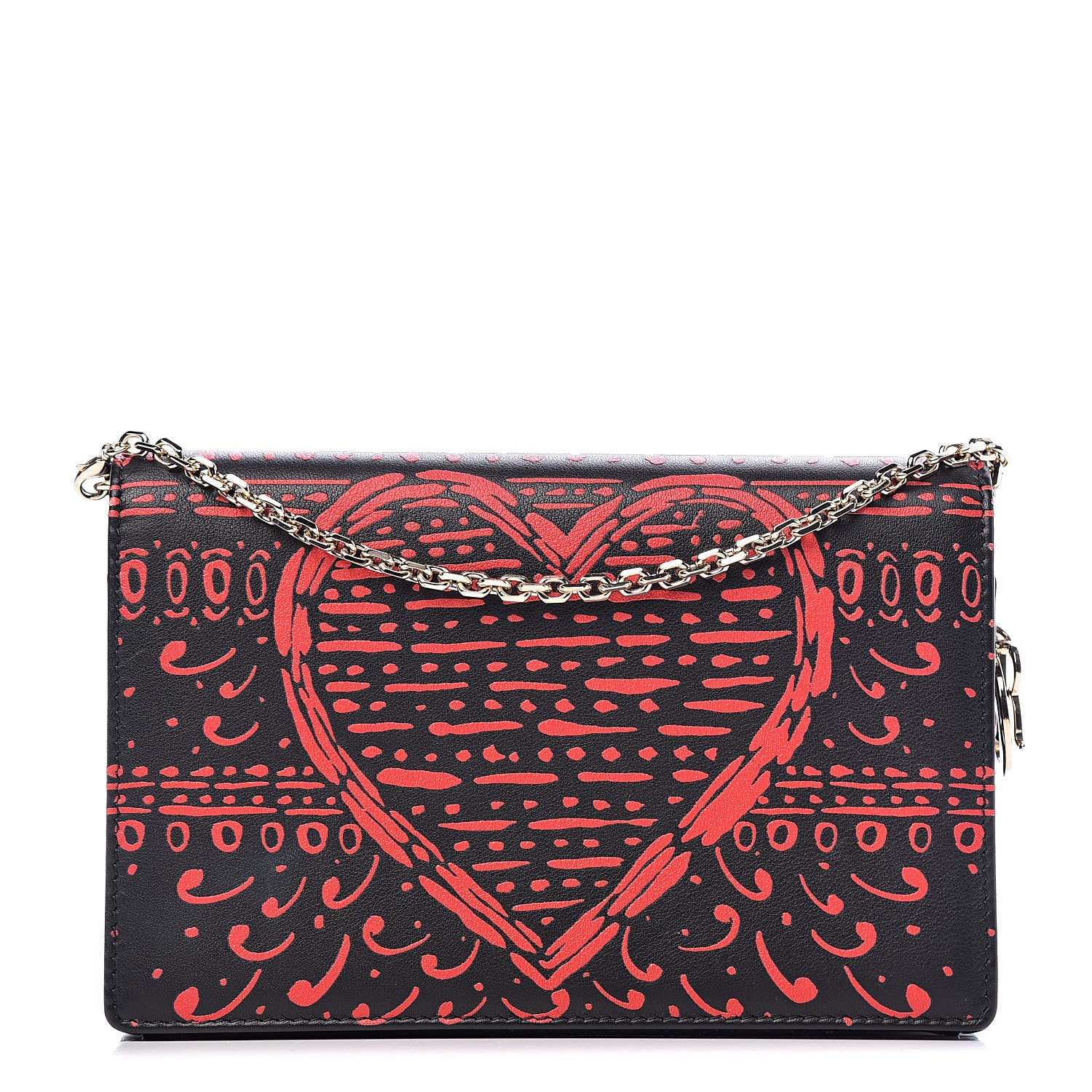 Christian Dior Calfskin Heart Printed Embossed Stars Wallet on Chain Red 1 of 11